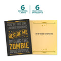 Load image into Gallery viewer, The cover and inside of Tree-Free’s Zombie Apocalypse card, along with the following text: “6 greeting cards, 6 matching envelopes”
