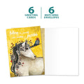 Load image into Gallery viewer, The cover and inside of Tree-Free’s Believe In You Unicorn card, along with the following text: “6 greeting cards, 6 matching envelopes”
