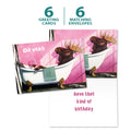 Load image into Gallery viewer, The cover and inside of Tree-Free’s Relaxing Birthday card, along with the following text: “6 greeting cards, 6 matching envelopes”
