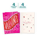 Load image into Gallery viewer, The cover and inside of Tree-Free’s Bold Valentine card, along with the following text: “4 greeting cards, 4 matching envelopes”
