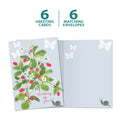 Load image into Gallery viewer, The cover and inside of Tree-Free’s Strawberry Plant card, along with the following text: “6 greeting cards, 6 matching envelopes”
