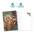 Load image into Gallery viewer, The cover and inside of Tree-Free’s Butterfly Buddha card, along with the following text: “6 greeting cards, 6 matching envelopes”
