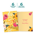 Load image into Gallery viewer, The cover and inside of Tree-Free’s Smell The Flowers card, along with the following text: “6 greeting cards, 6 matching envelopes”
