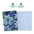 Load image into Gallery viewer, The cover and inside of Tree-Free’s Sparkling Pointsettia card, along with the following text: “4 greeting cards, 4 matching envelopes”
