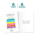 Load image into Gallery viewer, The cover and inside of Tree-Free’s Celebrate You card, along with the following text: “6 greeting cards, 6 matching envelopes”
