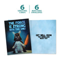 Load image into Gallery viewer, The cover and inside of Tree-Free’s Force Is Strong card, along with the following text: “6 greeting cards, 6 matching envelopes”
