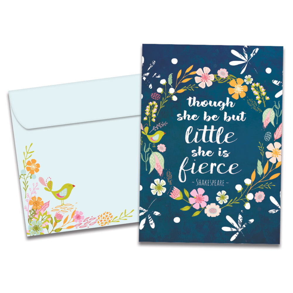 The cover of Tree-Free's Little And Fierce card, along with its matching envelope.