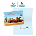 Load image into Gallery viewer, The cover and inside of Tree-Free’s On Your Way card, along with the following text: “6 greeting cards, 6 matching envelopes”
