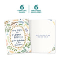 Load image into Gallery viewer, The cover and inside of Tree-Free’s Sending Sunlight card, along with the following text: “6 greeting cards, 6 matching envelopes”
