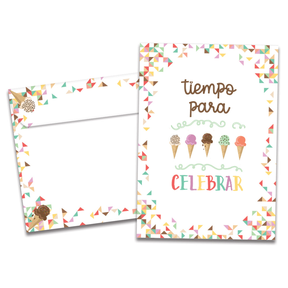 The cover of Tree-Free's Cumpleanos Ice Cream card, along with its matching envelope.