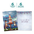 Load image into Gallery viewer, The cover and inside of Tree-Free’s Cake Advice card, along with the following text: “6 greeting cards, 6 matching envelopes”
