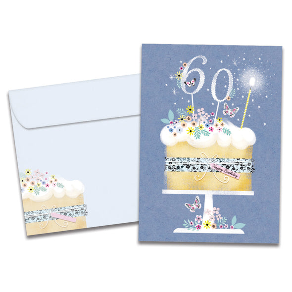 The cover of Tree-Free's Joyful 60 card, along with its matching envelope.