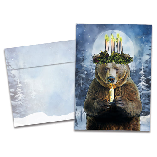 The cover of Tree-Free's Bear Light card, along with its matching envelope.