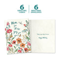 Load image into Gallery viewer, The cover and inside of Tree-Free’s Joy You Give Mom card, along with the following text: “6 greeting cards, 6 matching envelopes”
