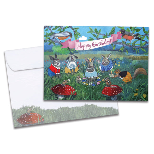 The cover of Tree-Free's Bunny Queen card, along with its matching envelope.