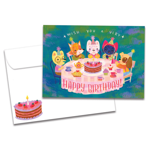 The cover of Tree-Free's Animal Tea Party card, along with its matching envelope.