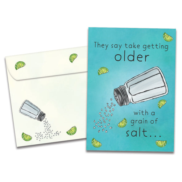 The cover of Tree-Free's Salt and Lime card, along with its matching envelope.