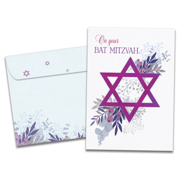 The cover of Tree-Free's Pink Floral Star card, along with its matching envelope.