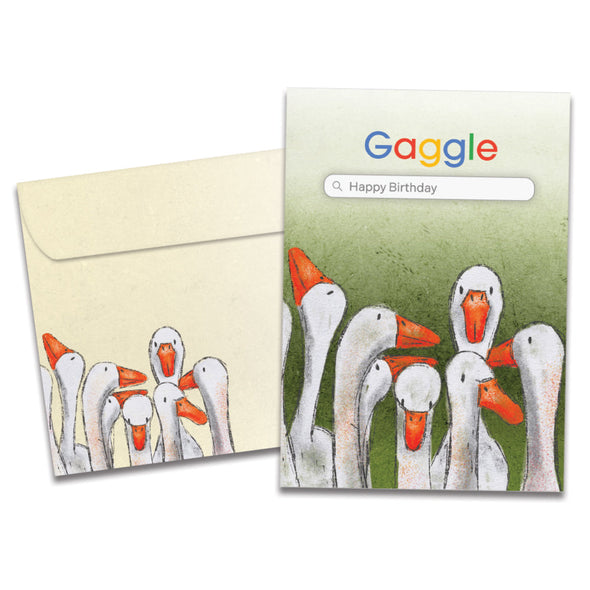 The cover of Tree-Free's Gaggle Search card, along with its matching envelope.