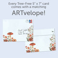 Load image into Gallery viewer, The envelope for Tree-Free’s Dragonfly Toadstool card, along with the following text: “Every Tree-Free 5x7 card comes with a matching ARTvelope!”
