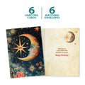 Load image into Gallery viewer, The cover and inside of Tree-Free’s Crescent Moon Wish card, along with the following text: “6 greeting cards, 6 matching envelopes”
