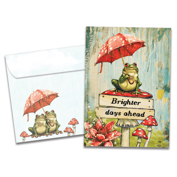 The cover of Tree-Free's Brighter Frog card, along with its matching envelope.