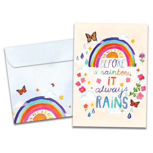 The cover of Tree-Free's Always Rainbow card, along with its matching envelope.