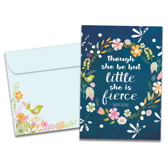 The cover of Tree-Free's Little and Fierce Daughter card, along with its matching envelope.