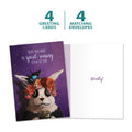 Load image into Gallery viewer, The cover and inside of Tree-Free’s Muerto Bunny card, along with the following text: “4 greeting cards, 4 matching envelopes”
