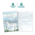 Load image into Gallery viewer, The cover and inside of Tree-Free’s Dancing Cranes card, along with the following text: “6 greeting cards, 6 matching envelopes”
