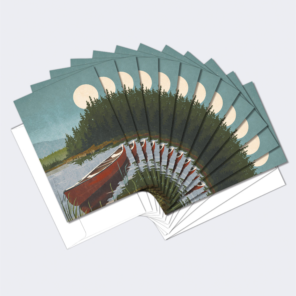 Canoe With Moon Boxed 12 Pack Notecards