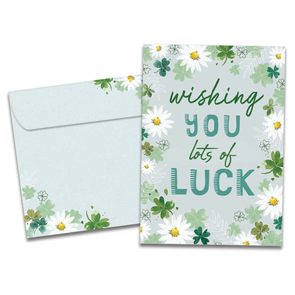 The cover of Tree-Free's Wishing You Luck card, along with its matching envelope.