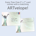 Load image into Gallery viewer, The envelope for Tree-Free’s Miracles Happen card, along with the following text: “Every Tree-Free 5x7 card comes with a matching ARTvelope!”
