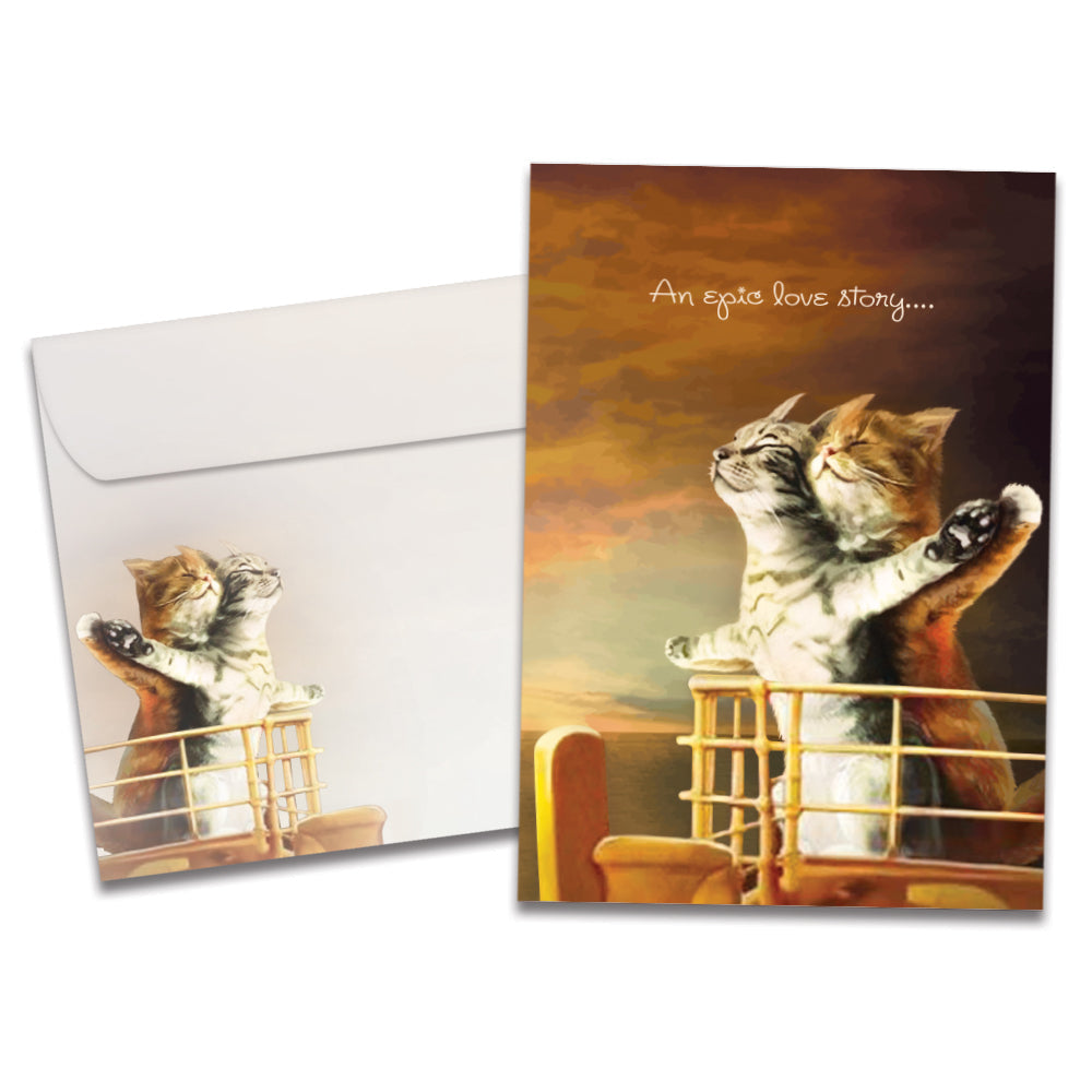 The cover of Tree-Free's Cat Titanic card, along with its matching envelope.