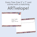 Load image into Gallery viewer, The envelope for Tree-Free’s Work Of Art card, along with the following text: “Every Tree-Free 5x7 card comes with a matching ARTvelope!”
