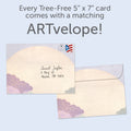 Load image into Gallery viewer, The envelope for Tree-Free’s Not What But Who card, along with the following text: “Every Tree-Free 5x7 card comes with a matching ARTvelope!”
