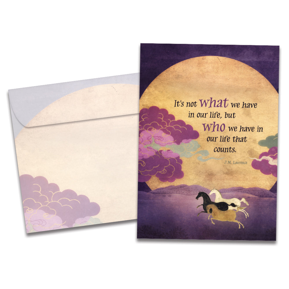 The cover of Tree-Free's Not What But Who card, along with its matching envelope.