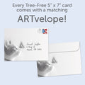 Load image into Gallery viewer, The envelope for Tree-Free’s Thoughts Of You card, along with the following text: “Every Tree-Free 5x7 card comes with a matching ARTvelope!”
