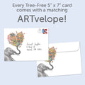 Load image into Gallery viewer, The envelope for Tree-Free’s Love Elephant Valentine card, along with the following text: “Every Tree-Free 5x7 card comes with a matching ARTvelope!”
