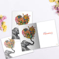 Load image into Gallery viewer, The inside of Tree-Free’s Love Elephant Valentine card, with the cover and envelope in the background.
