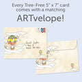 Load image into Gallery viewer, The envelope for Tree-Free’s Congrats Balloon card, along with the following text: “Every Tree-Free 5x7 card comes with a matching ARTvelope!”
