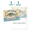 Load image into Gallery viewer, The cover and inside of Tree-Free’s Holy Carp card, along with the following text: “1 greeting card, 1 matching envelope”
