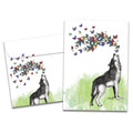 Load image into Gallery viewer, The cover of Tree-Free&#39;s Howl With Joy card, along with its matching envelope.
