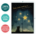 Load image into Gallery viewer, The cover of Tree-Free’s Twinkle Friendship Card card with lines demonstrating its 5x7 dimensions, along with the following text: “100% PCW recycled paper, proudly made in the USA, sustainably printed on extra-thick card stock”
