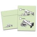 Load image into Gallery viewer, Cover of Yoga or Vodka Birthday card (featuring serif text above artwork of a man doing a yoga pose and another man slumped over on a bench) and its matching envelope
