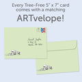 Load image into Gallery viewer, The envelope for Tree-Free’s Yoga Or Vodka card, along with the following text: “Every Tree-Free 5x7 card comes with a matching ARTvelope!”
