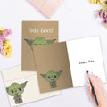 Load image into Gallery viewer, The inside of Tree-Free’s Yoda Best Thank You Card card, with the cover and envelope in the background.
