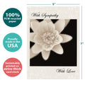 Load image into Gallery viewer, The cover of Tree-Free’s Thoughts And Hearts Sympathy Card card with lines demonstrating its 5x7 dimensions, along with the following text: “100% PCW recycled paper, proudly made in the USA, sustainably printed on extra-thick card stock”
