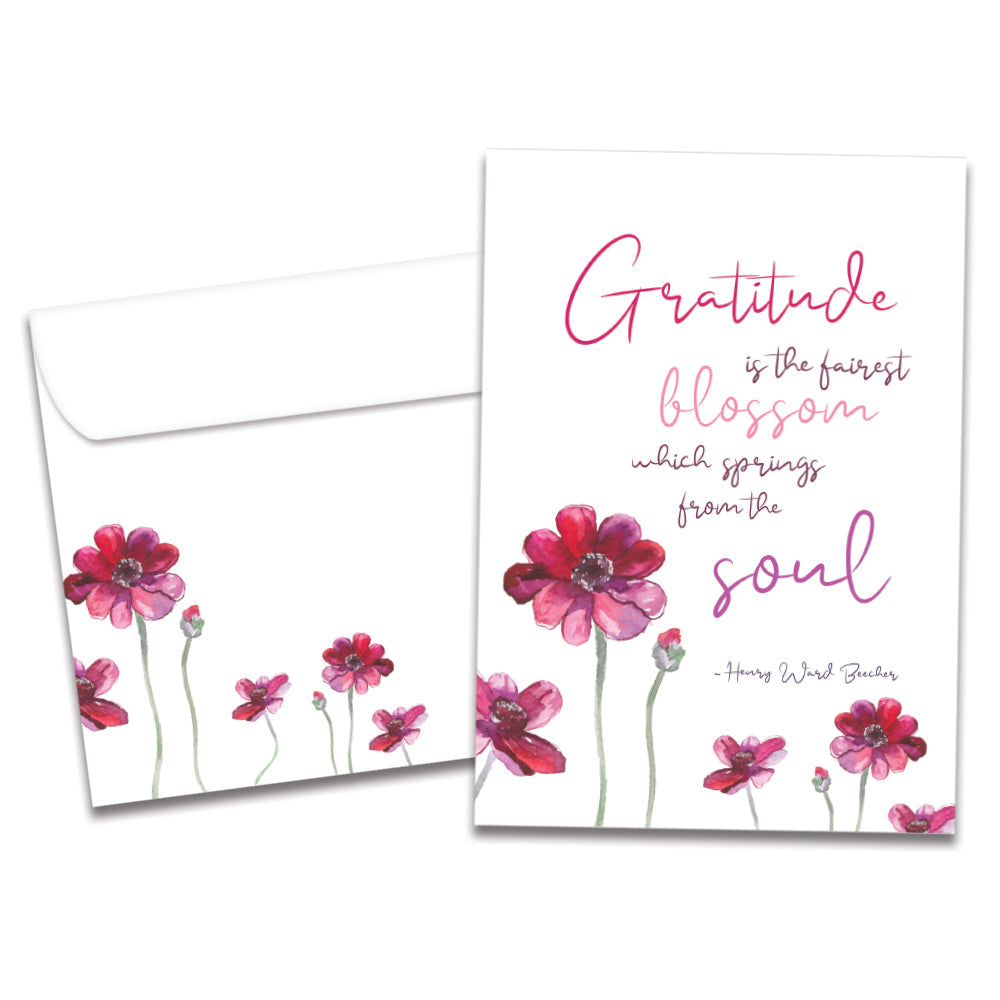 The cover of Tree-Free's Gratitude Blossoms Thank You Card card, along with its matching envelope.