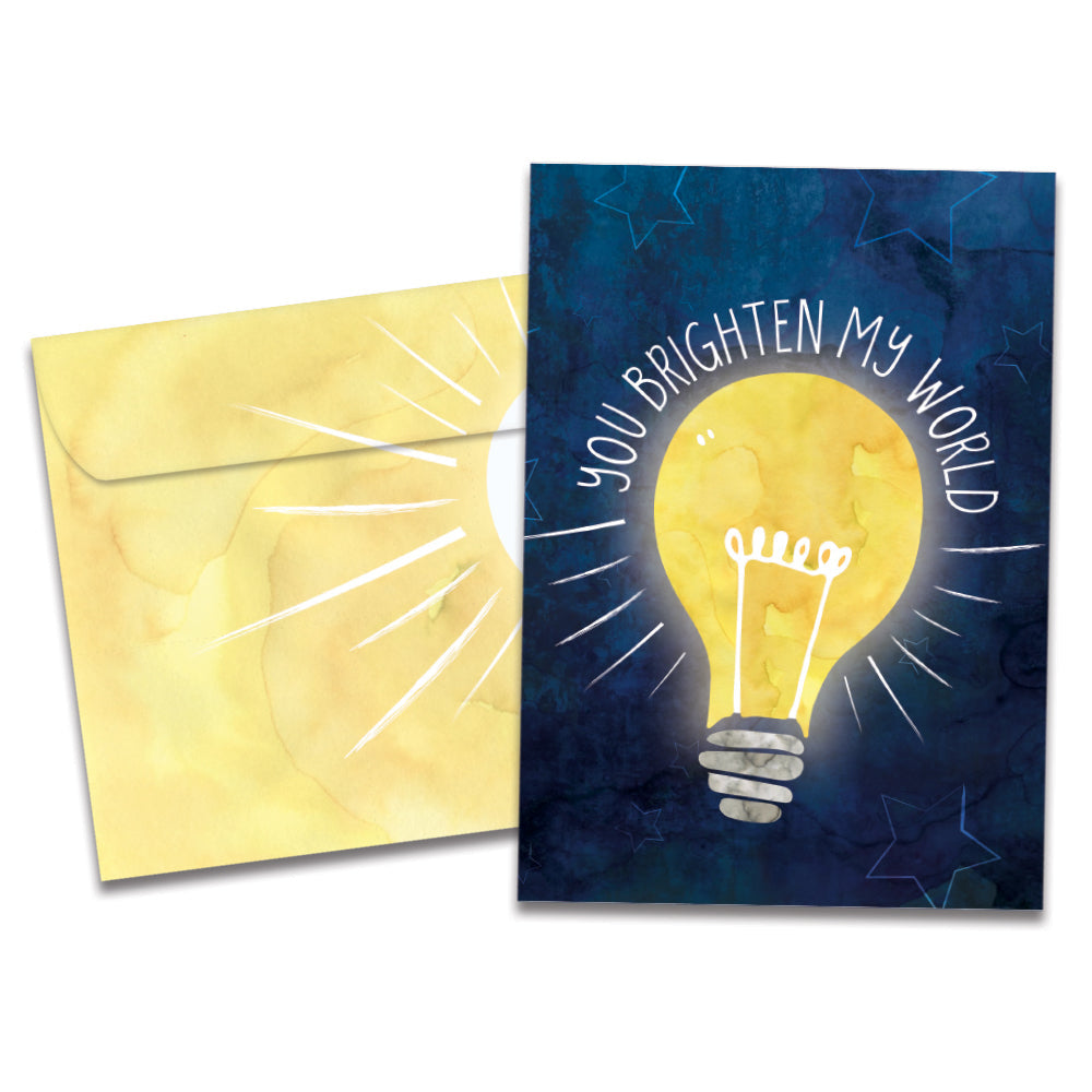 The cover of Tree-Free's Brighten My World card, along with its matching envelope.